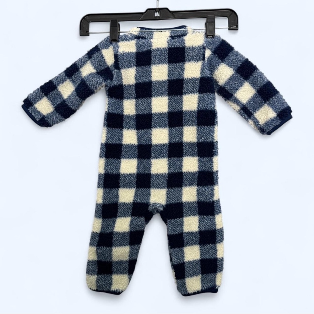 Carter's Baby Bodysuit Sz 9 Months‎ Blue White Plaid Checkered Winter Fleece Zip - Picture 3 of 4